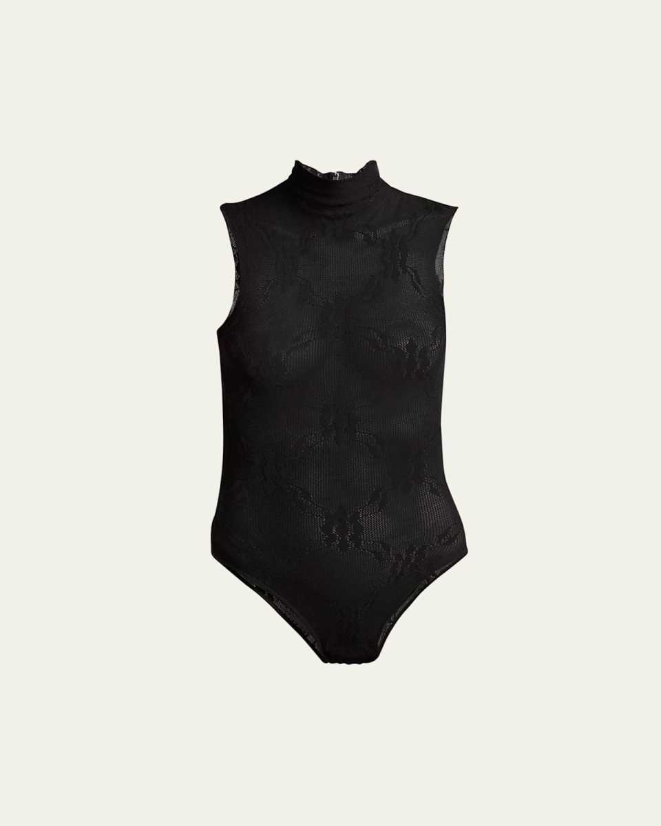 Mock-Neck Sleeveless Lace Bodysuit